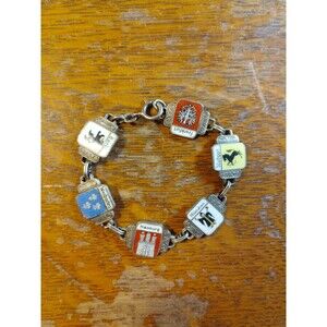 Vintage 835 Silver & Enamel German Cities Shield Charm Bracelet Cities 6 Charms